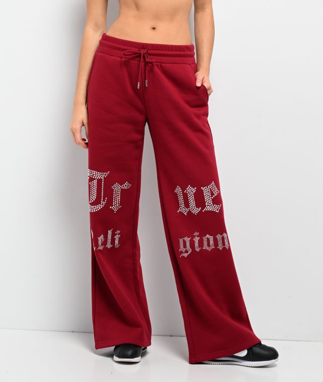 True Religion Crystal Red Wide Leg Sweatpants - True Religion