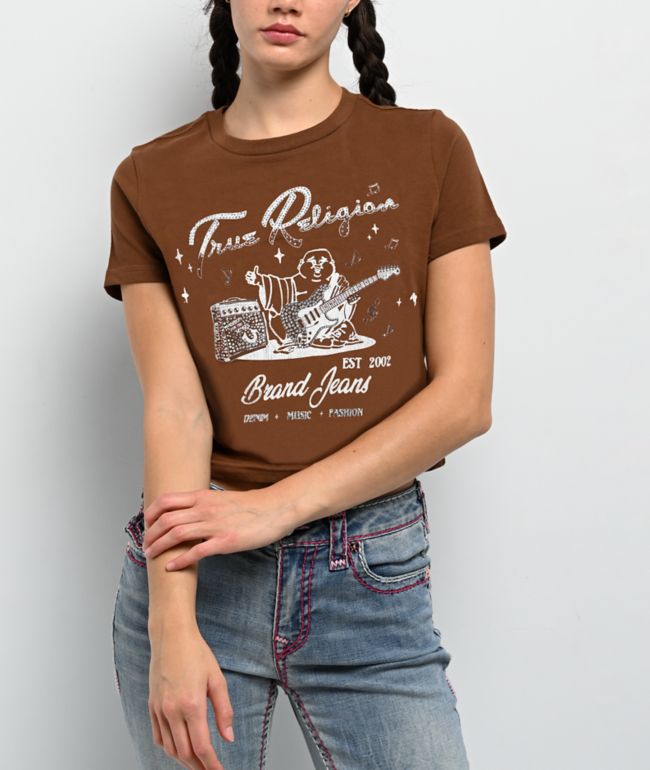 True Religion Buddha Crystal Brown Crop T-Shirt - True Religion