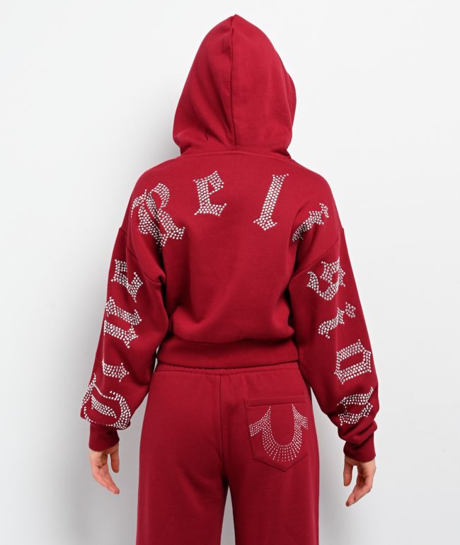 True Religion Crystal Relaxed Red Crop Zip Hoodie - True Religion