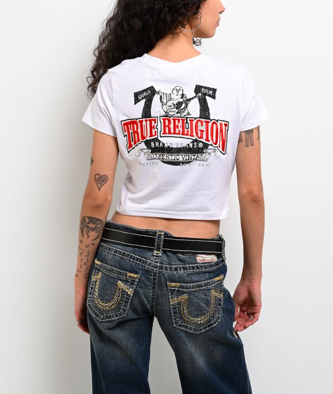 True Religion Embroidered Logo White Crop T-Shirt - True Religion