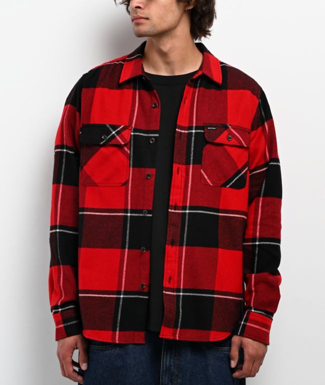 Brixton Bowery Red & Black Flannel Shirt - Brixton