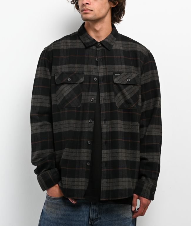 Brixton Bowery Black & Charcoal Flannel Shirt - Brixton