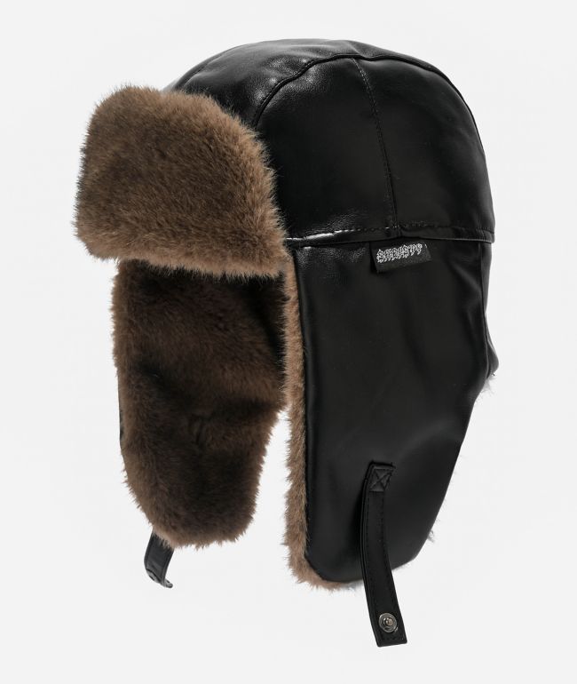 Sheisty Leather Trapper Black Fur Hat - $hei$ty