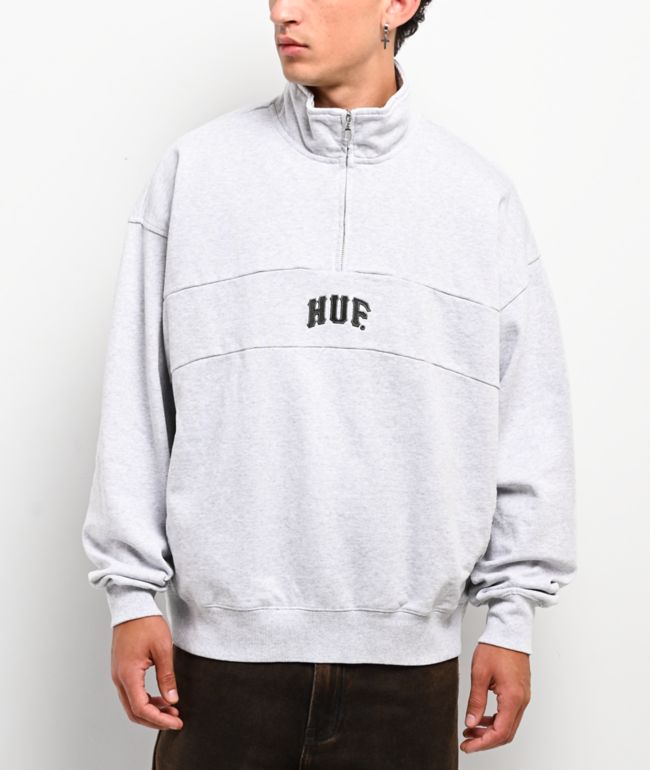 HUF Arch Enzyme Heather Grey Quarter Zip Sweatshirt - HUF