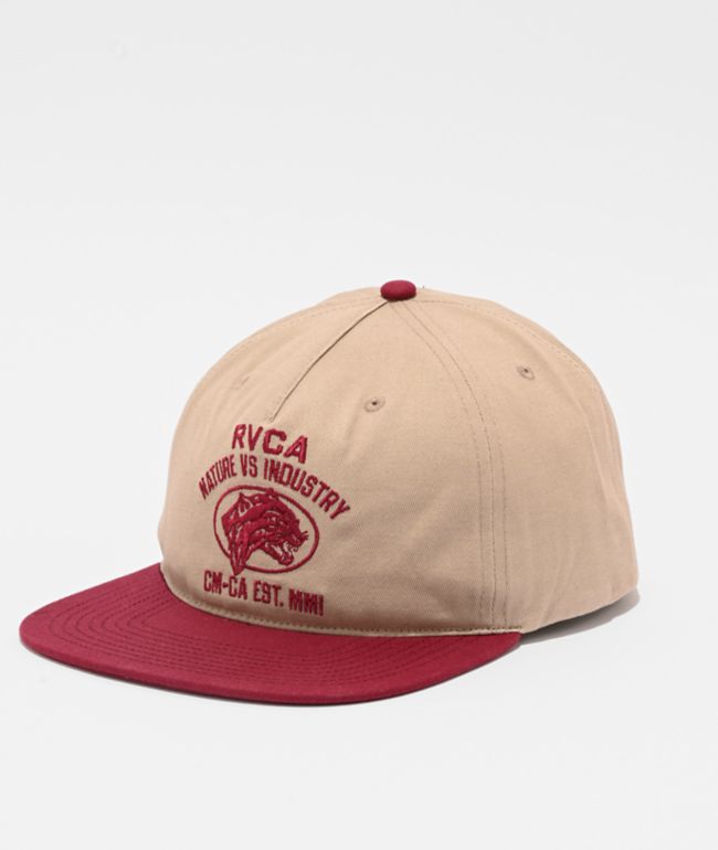 RVCA Sky Cat Red & Khaki Snapback Hat - RVCA