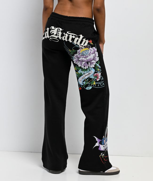 Ed Hardy Ice Flower Black Sweatpants - Ed Hardy