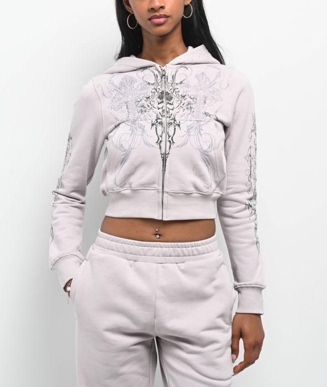 トップス rhinestone crop sweat (gray) Women's Tops & Girls Tops | Zumiez