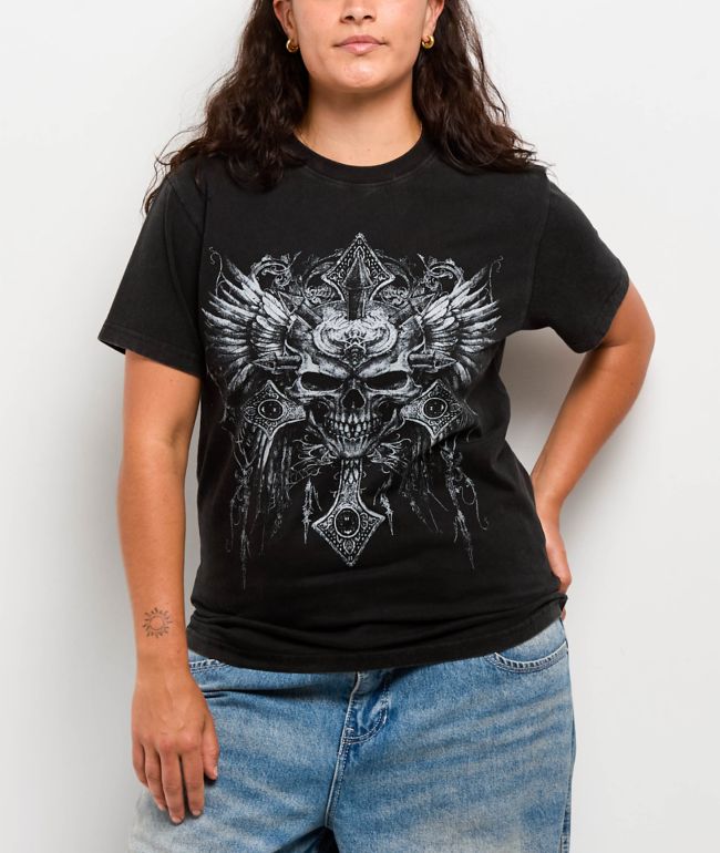 Insomnia Visuals Skulls Black Wash T-Shirt  - Insomnia Visuals
