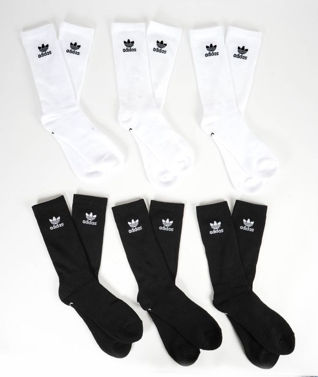 adidas Originals Trefoil Black & White 6 Pack Crew Socks - adidas