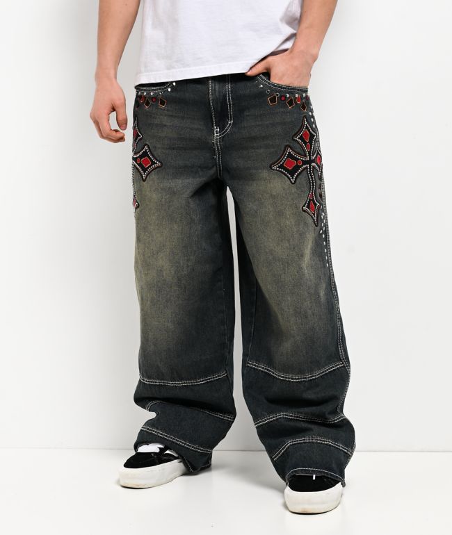 Ninth Hall Astray Ambition Blue Wash Ultra Wide Patchwork Jeans