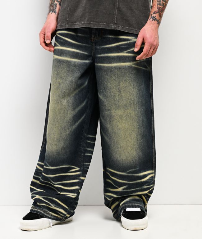 Vitriol Void Scales Green Wash Wide Leg Jeans - Vitriol