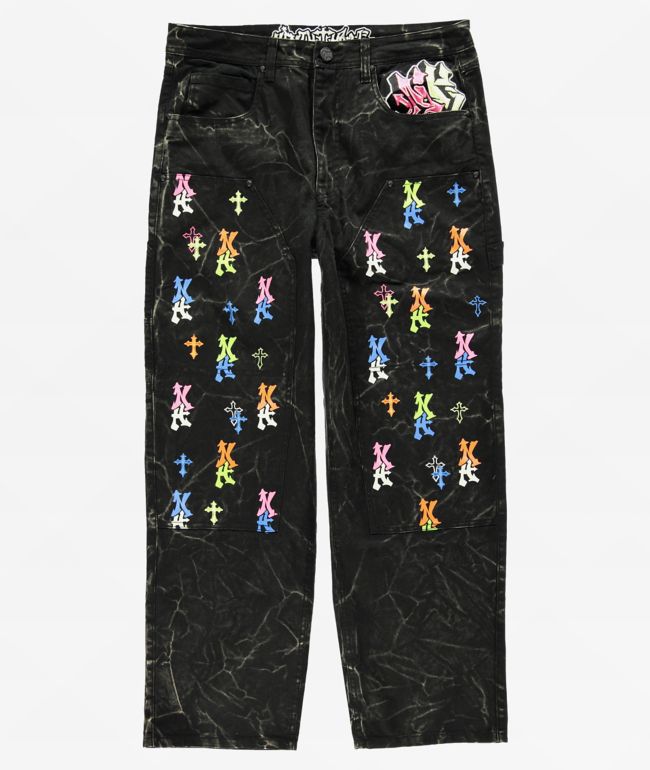 Ninth Hall Ambush Painter Graff Crosses Black Wash Loose Fit Carpenter Jeans - Ninth Hall