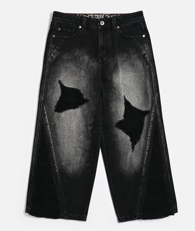 Vitriol Kids Depth Distressed Black Wash Ultra Wide Leg Jeans - Vitriol