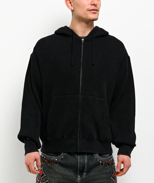 Ninth Hall Fundamentals Black Wash Thermal Zip Hoodie - Ninth Hall Fundamentals