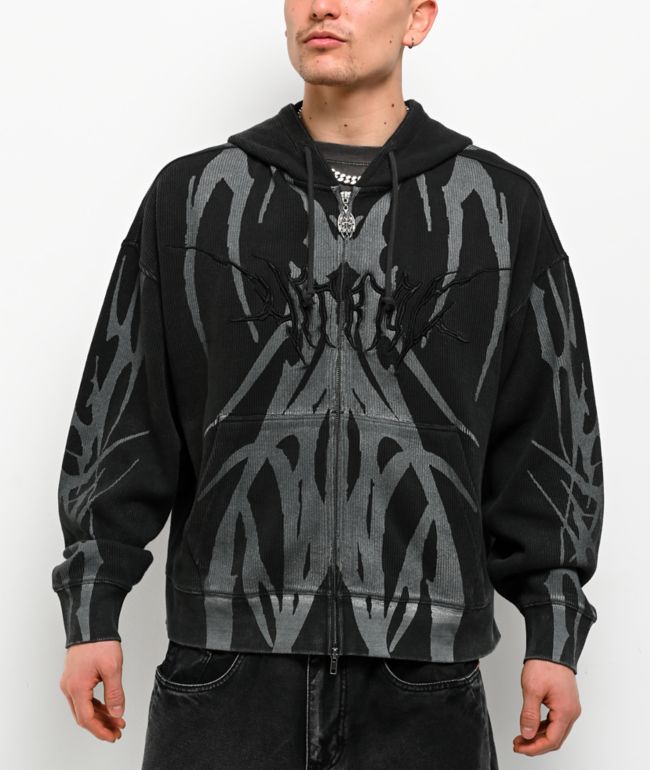Ninth Hall Fundamentals Black Wash Thermal Zip Hoodie | Zumiez