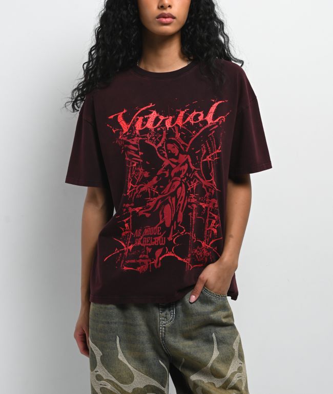 Vitriol Rae Dark Red Wash Oversized T-Shirt - Vitriol