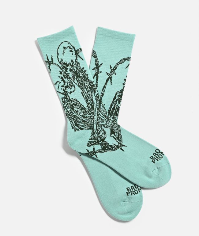 Broken Promises Emotional Embrace Teal Crew Socks - Broken Promises