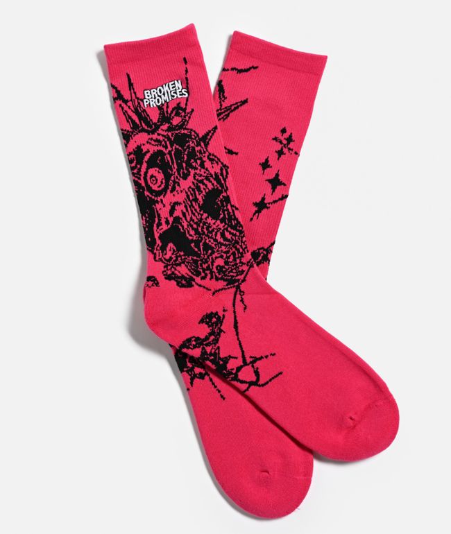 Broken Promises Skullbreaker Pink Crew Socks - Broken Promises