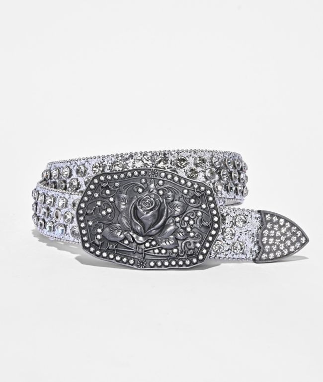 Broken Promises Rose Rhinestone Silver Belt - Broken Promises