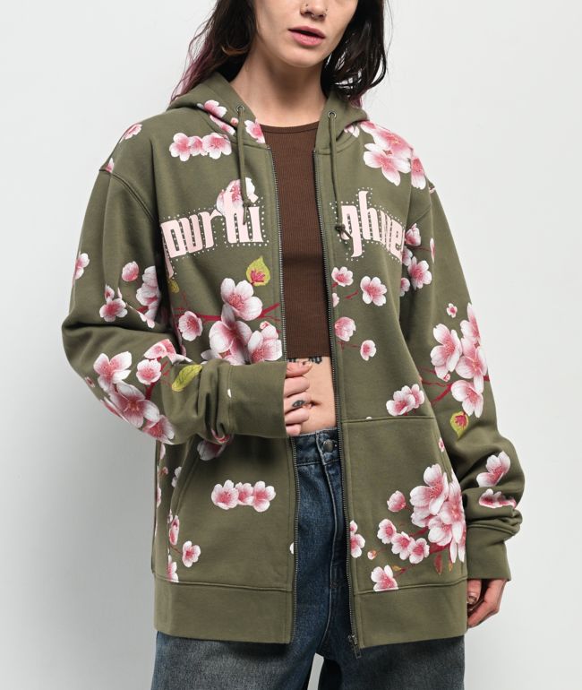 Your Highness Cherry Blossom Green Zip Hoodie - Your Highness
