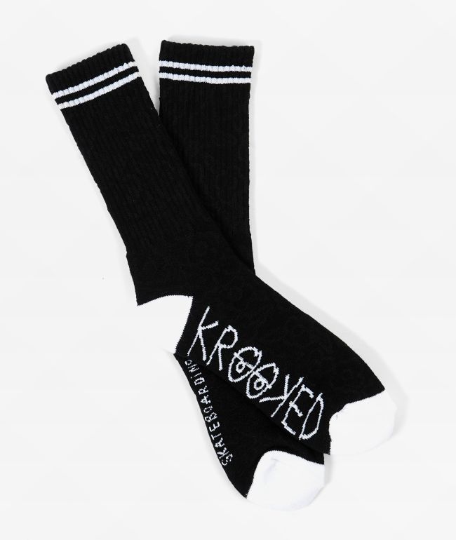 Krooked Multi Flowers Black Crew Socks - Krooked Skateboards