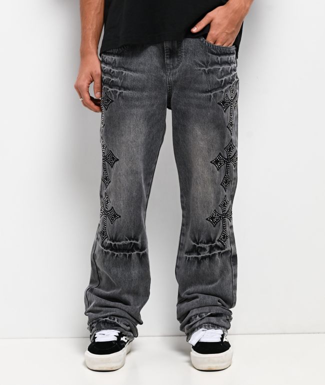 Ninth Hall Defender Crosses Grey Fade Flare Jeans - Ninth Hall