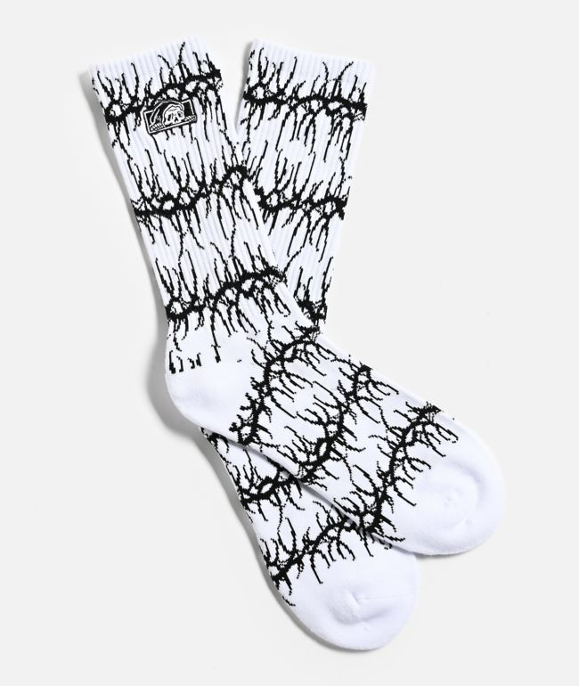 Lurking Class by Sketchy Tank x Kyle Grand Sin Stripe White Crew Socks - Lurking Class by Sketchy Tank