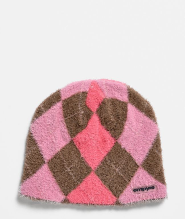 Empyre Argyle Shag Pink Skully Beanie - Empyre