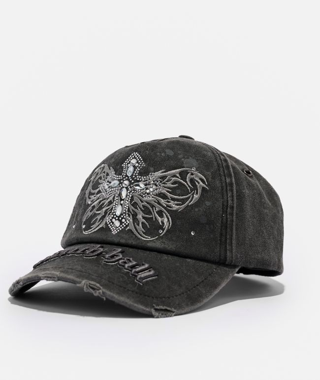 Ninth Hall Jeweled Cross Black Strapback Hat - Ninth Hall