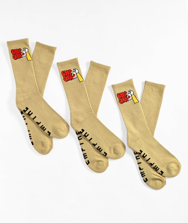 Empyre Skate 3 Pack Tan Crew Socks - Empyre