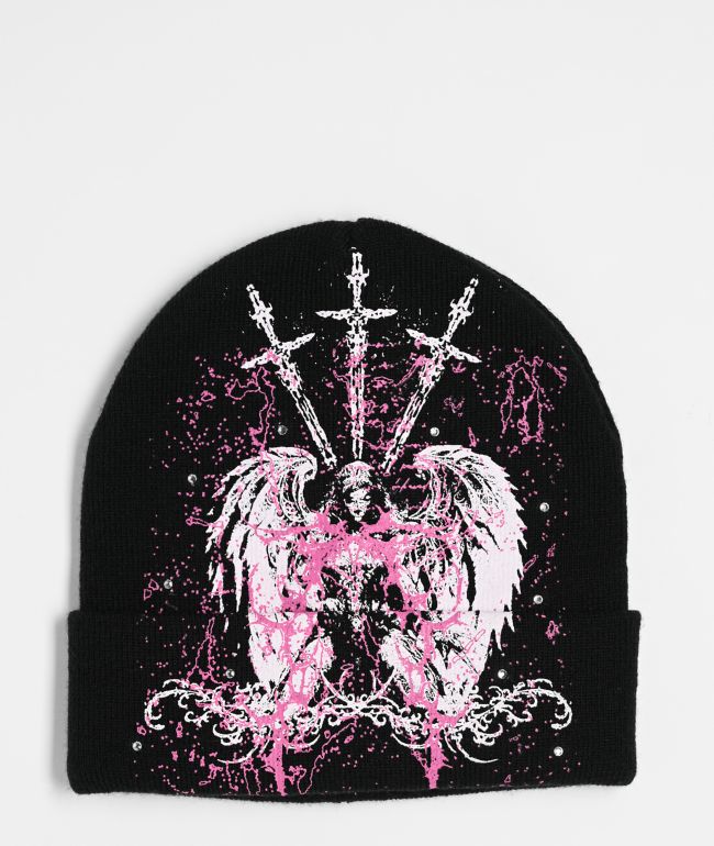 Vitriol Angel Dagger Black & Pink Beanie - Vitriol