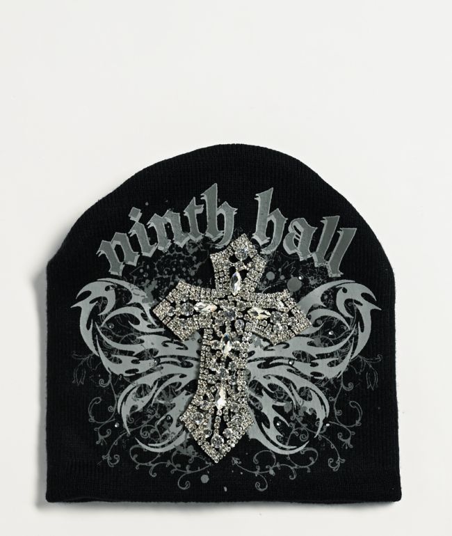 Ninth Hall Guardian Rhinestone Black Skully Beanie - Ninth Hall