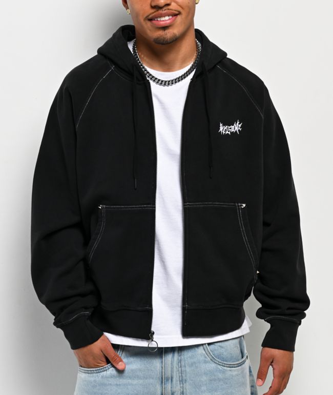 Welcome Pigment Dye Black Crop Zip Hoodie - Welcome Skateboards