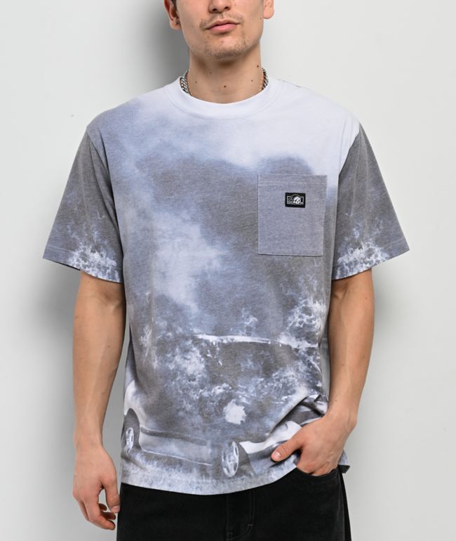 Lurking Class by Sketchy Tank Car Fire Grey Pocket T-Shirt - Lurking Class by Sketchy Tank