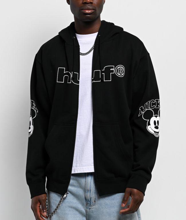 Disney x HUF Mickey Mouse Worldwide Tour Black Zip Hoodie - HUF