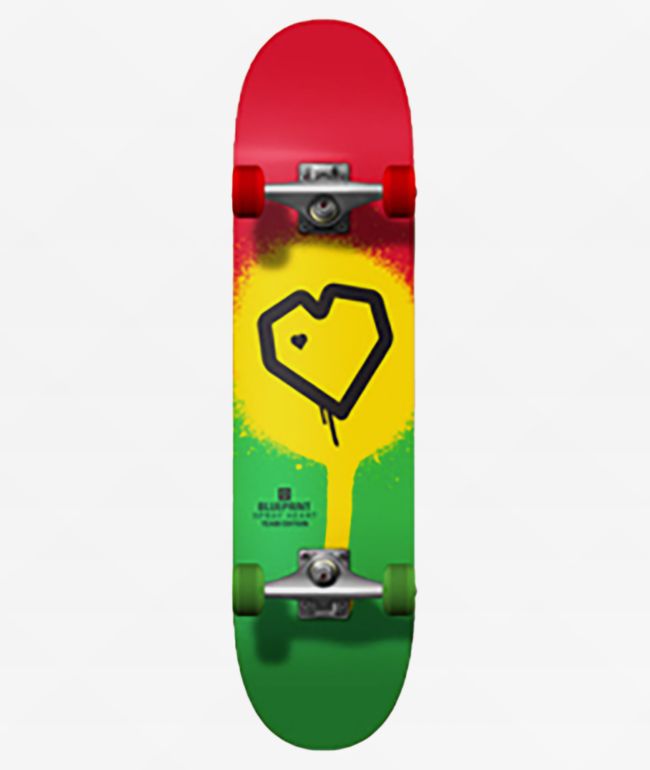 Blueprint Spray Heart Rasta 8.0" Skateboard Complete - Blueprint