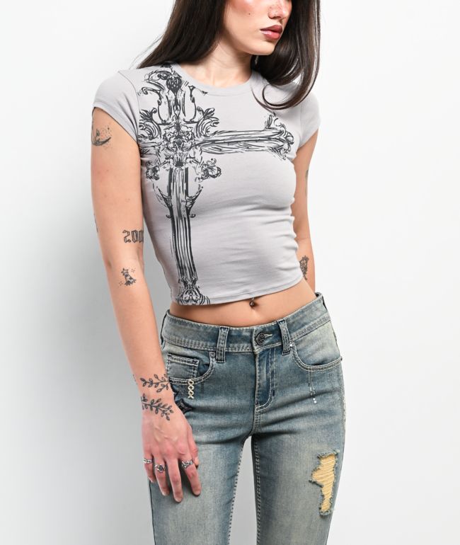 Ninth Hall Shawnie Cross Cutout Black Fitted Crop T-Shirt | Zumiez