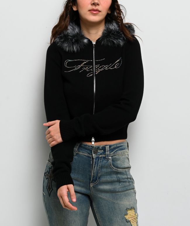 Ninth Hall Crystal Black Zip Sweater - Ninth Hall
