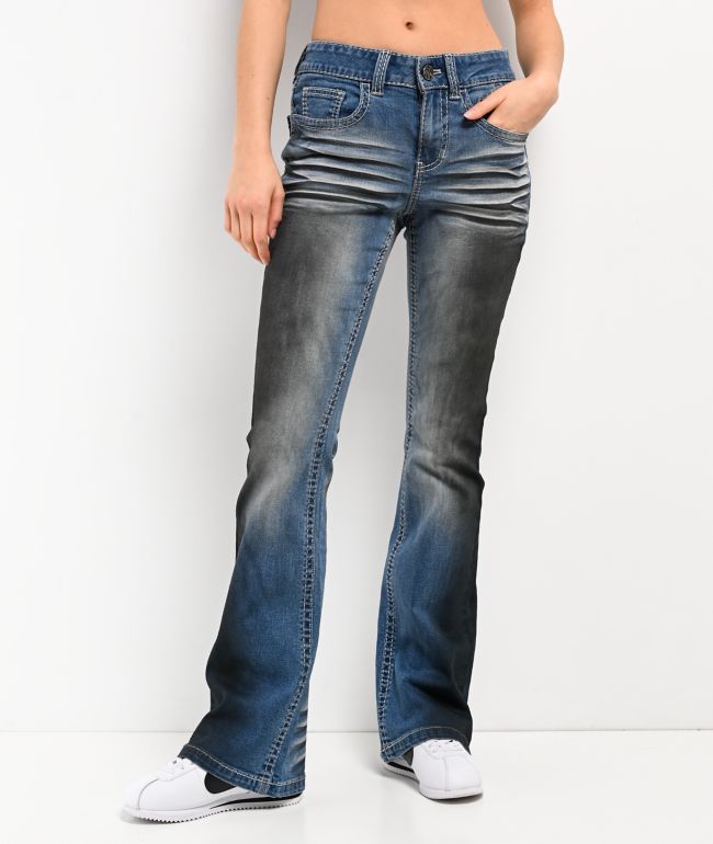 Ninth Hall Alyssia Wings Rider Light Blue Wash Mid Rise Bootcut Jeans - 