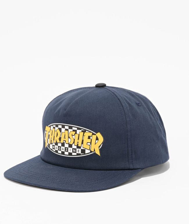 Thrasher Checkered Oval Navy Snapback Hat - Thrasher