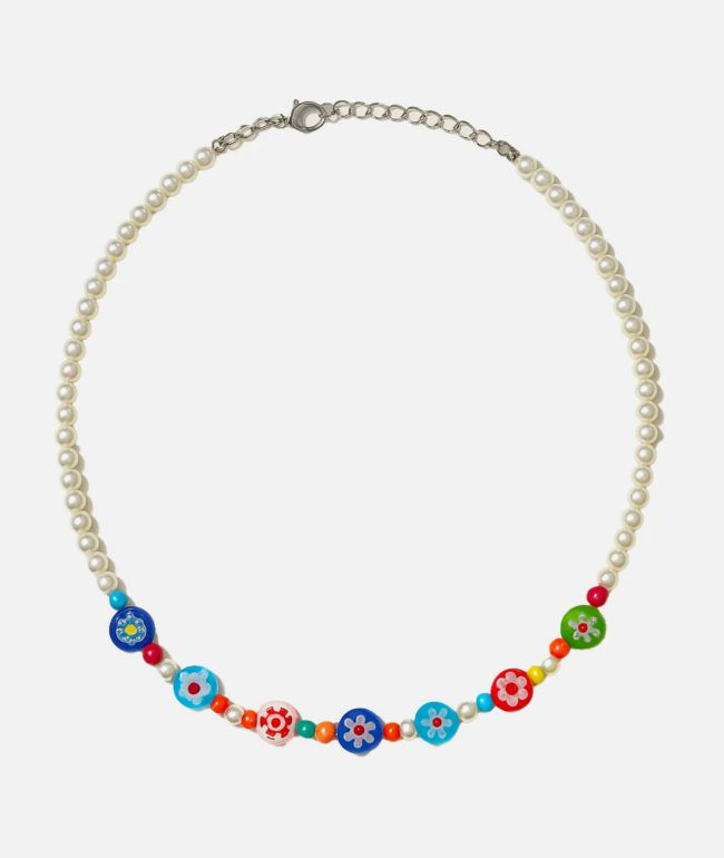 Color Trip Glass Flower Bead Choker Necklace - 