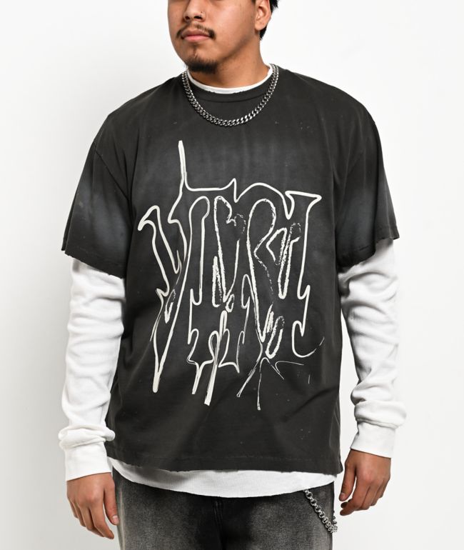 Vitriol From Ash Grey Wash & White 2Fer Oversized Long Sleeve T-Shirt - Vitriol