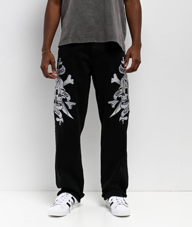 Ed Hardy Skulls Black Baggy Denim Jeans - Ed Hardy