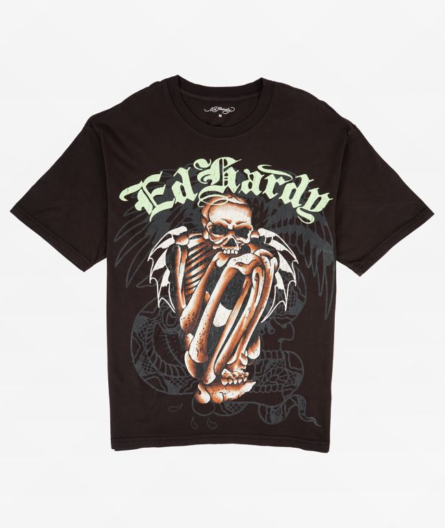 Ed Hardy Skeleton Black Wash Boxy T-Shirt - Ed Hardy
