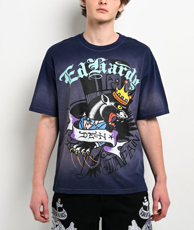 Ed Hardy Panther Crown Sunfade Navy T-Shirt - Ed Hardy