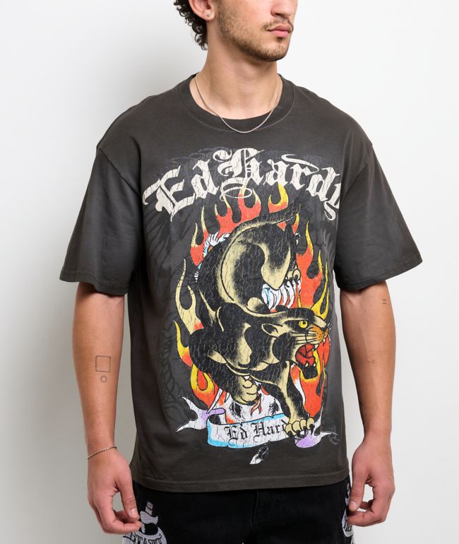 Ed Hardy Panther Flames Sunfade Grey T-Shirt - Ed Hardy