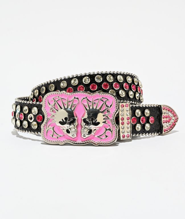 Vitriol Twin Skulls Rhinestone Black Belt - Vitriol