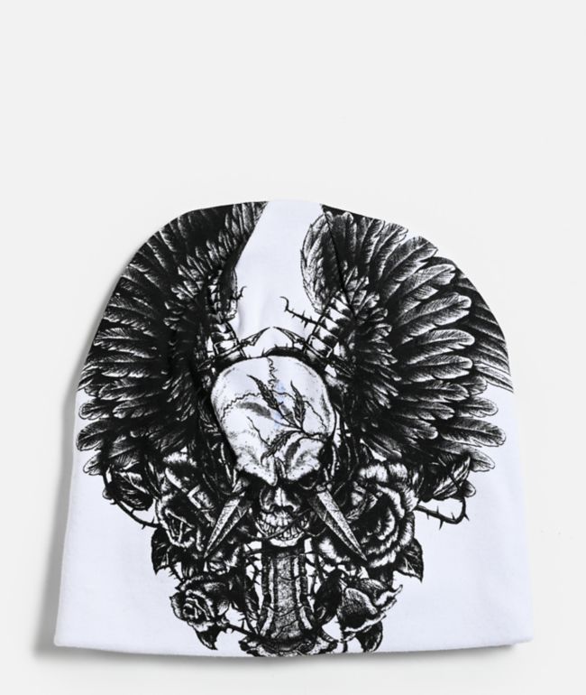 Affliction Crossed Over White Skully Beanie - Affliction