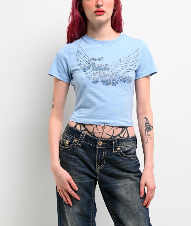 True Religion Crystal Wings Blue Crop T-Shirt - True Religion