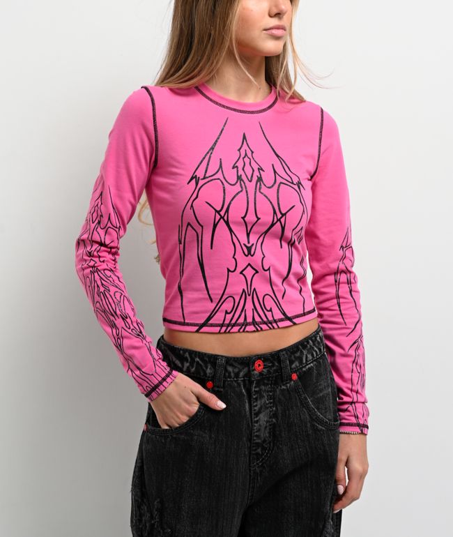 Vitriol Lottie Pink Long Sleeve Crop T-Shirt - Vitriol